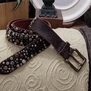 Men's Brown Studded Leather Belt